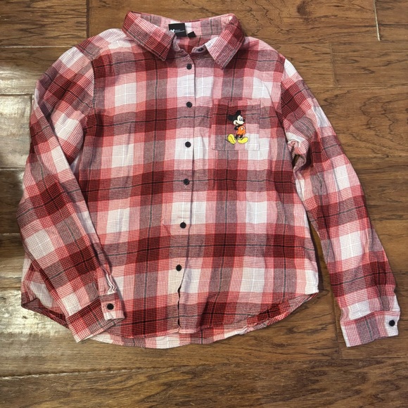 Disney Mickey Mouse Red Plaid Flannel Shirt XL 100%cotton - Picture 1 of 8